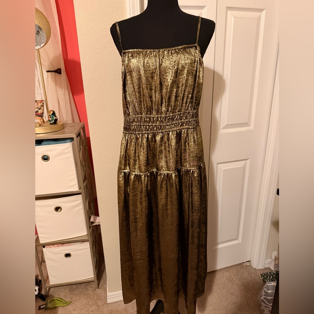 NWOT Old Navy Metallic Gold Midi tank Dress size large stretchy